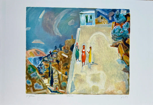 Nachum Gutman Original Signed Lithograph Three Girls Israel Art.