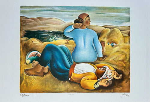 Nachum Gutman Original Signed Lithograph Rest Scene Israel Art.