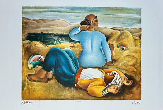Nachum Gutman Original Signed Lithograph Rest Scene Israel Art.