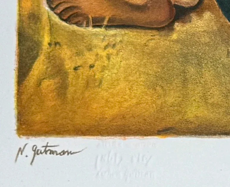 Nachum Gutman Original Signed Lithograph Rest Scene Israel Art.
