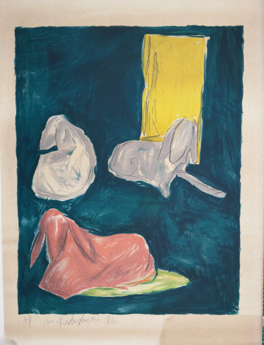 מנשה קדישמן ליטוגרפיה נדירה חתומה ביד - מנשה קדישמן, "שלוש כבשים במרעה" (1982) - FirstGallery - פירסט גלרי