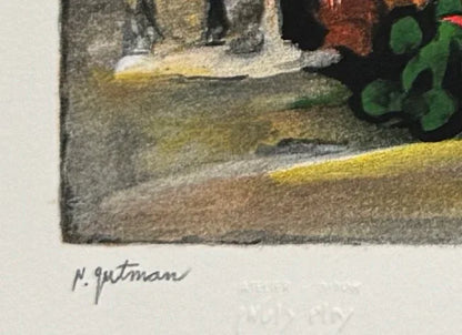 Nachum Gutman Original Signed Lithograph The watermelon seller Israel Art.
