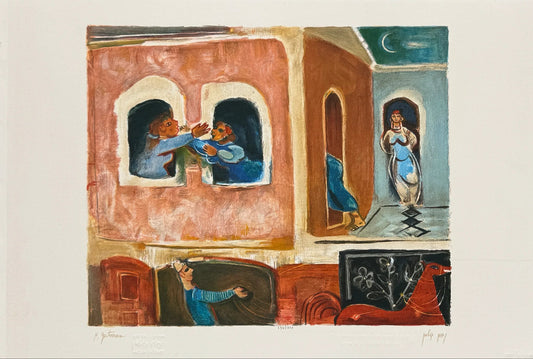 Nachum Gutman Original Signed Lithograph A neighborhood quarrel Israel Art.