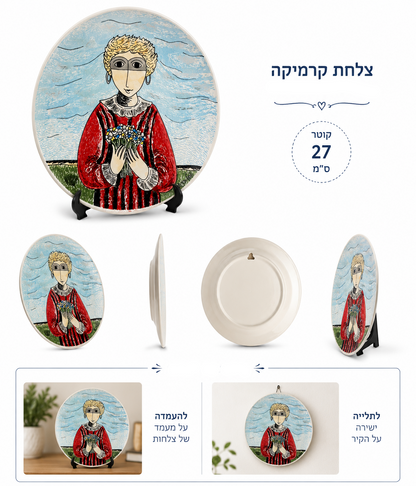 דוגמאות להעמדה או תליה של צלחת יוסל ברגנר על הקיר או על מעמד לצלחות דקורטיביות